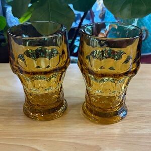 ✨ VINTAGE Anchor Hocking Georgian Amber Tumblers - Set of 2 ✨
